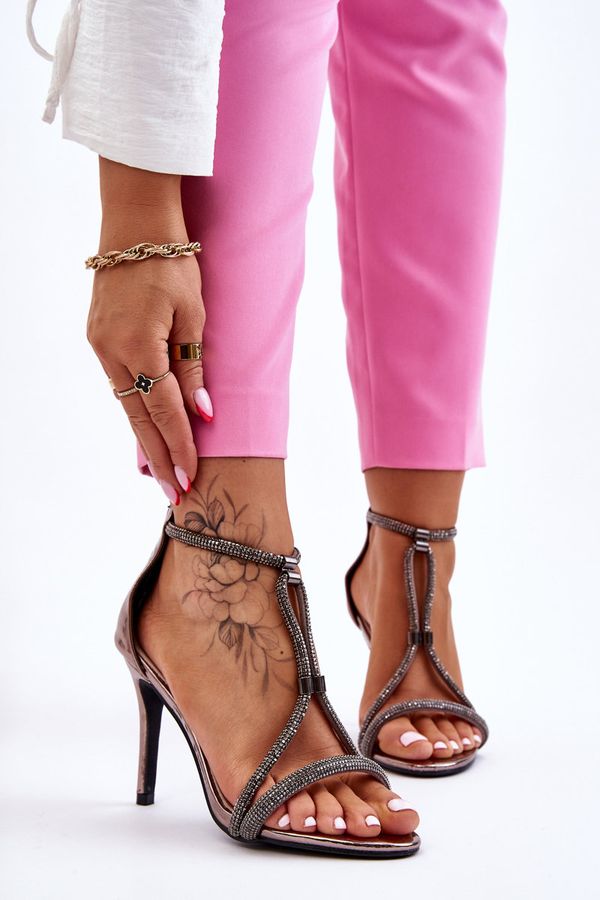 Kesi Elegant high heel sandals with Jenesis silver rhinestones