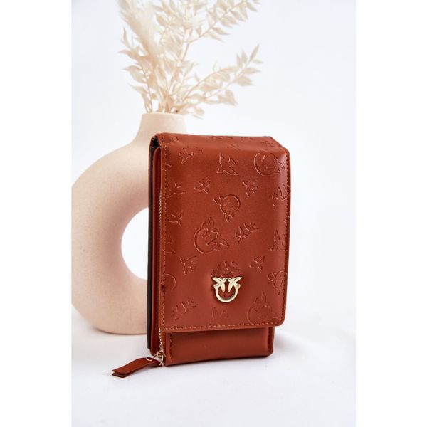Kesi Fashionable Handbag Wallet 2in1 With Embossing Brown Savano