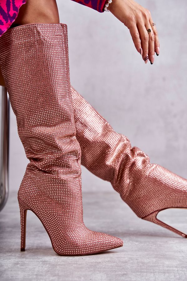 Kesi Fashionable high-heeled boots with cubic zirconia pink Lovisa
