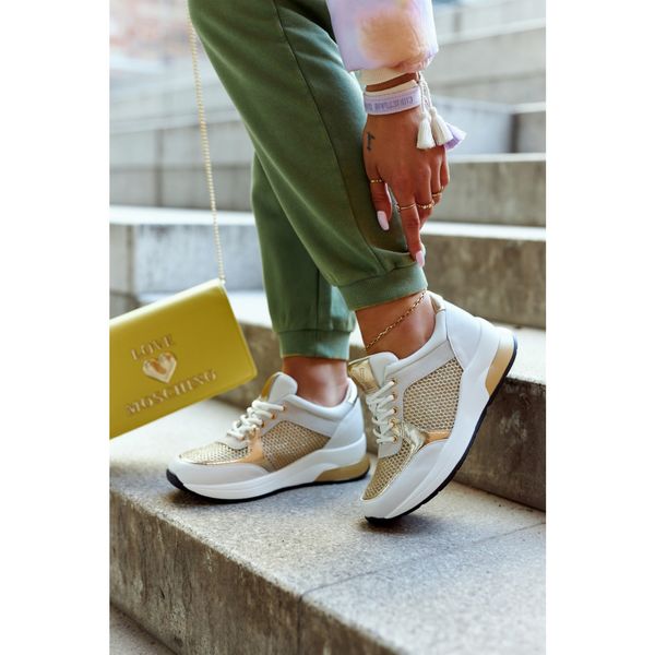 Kesi Fashionable Sport Shoes Women's Sneakers White and Gold Danielle