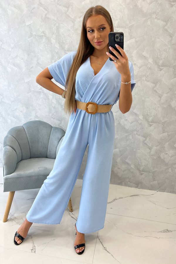 Kesi Jumpsuit with decorative belt at waist blue