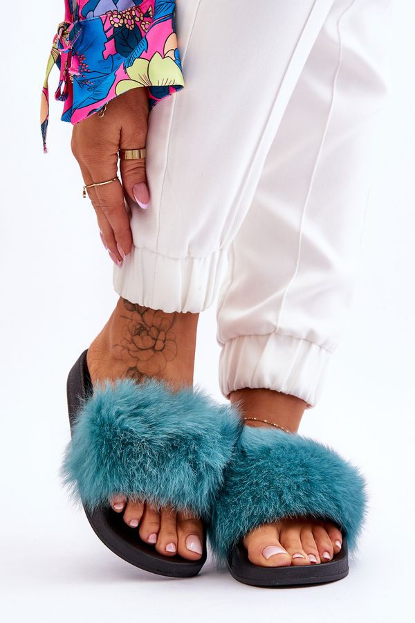 Kesi Lady's rubber slippers with fur Turquoise Lucrece