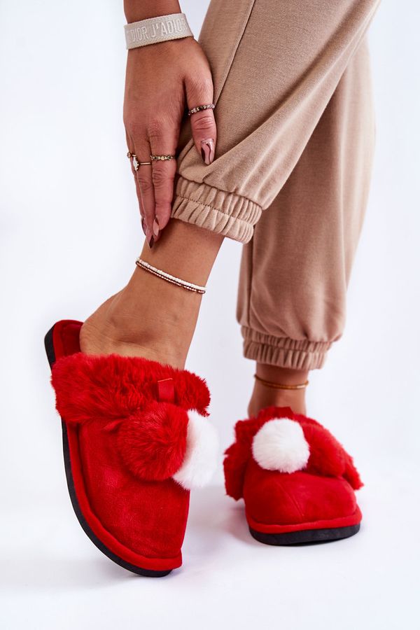 Kesi Lady's slippers with pompom and fur Red Sahira
