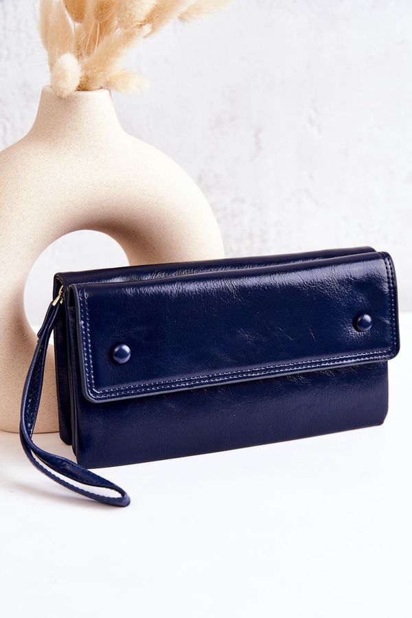 Kesi Large leather zippered wallet dark blue Loreaine