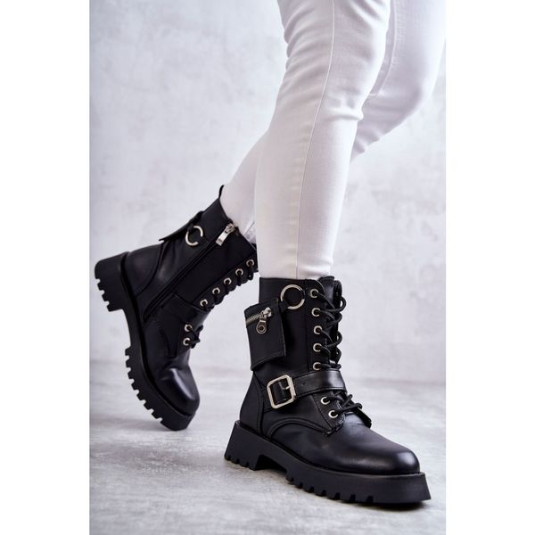 Kesi Leather Boots On Flat Heels Black Marlis