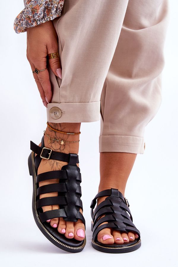 Kesi Leather Sandals with Straps Black Lawren