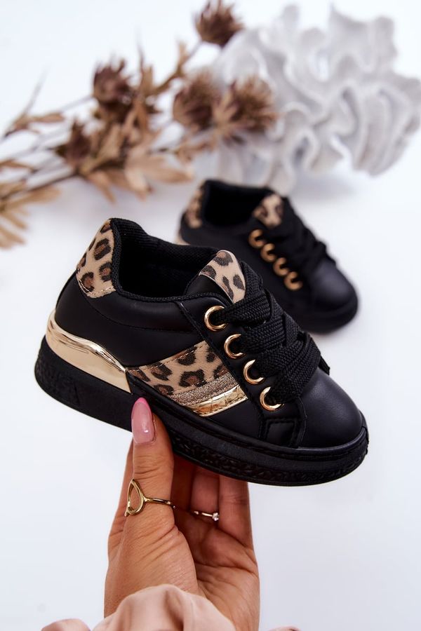 Kesi Leather Sports Shoes Leopard Black Trixie