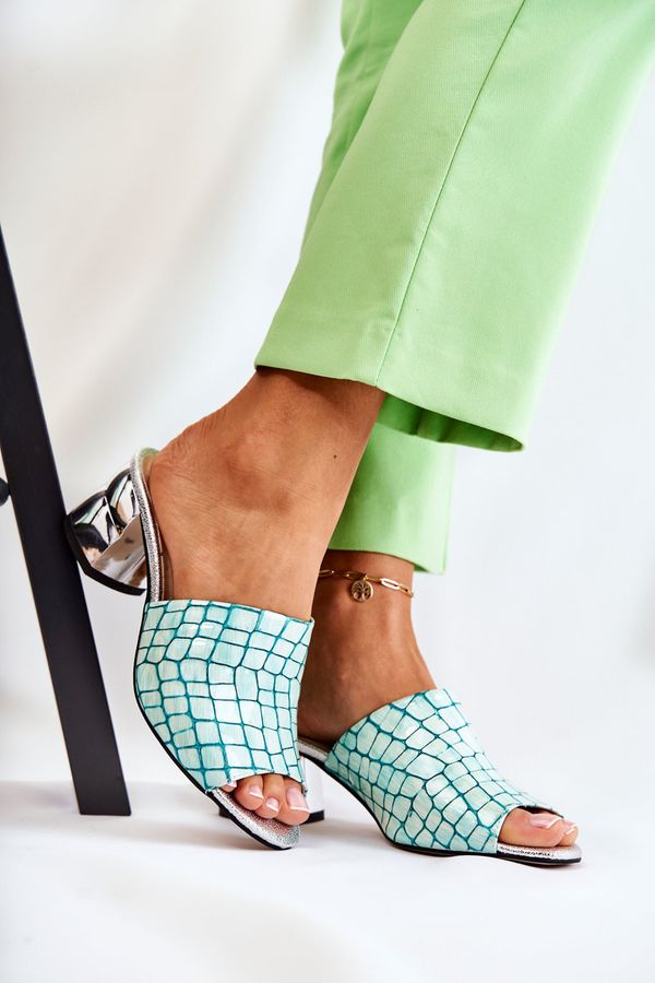 Kesi Leather Women's Slippers Crocodile Pattern Heeled Light Green Perry