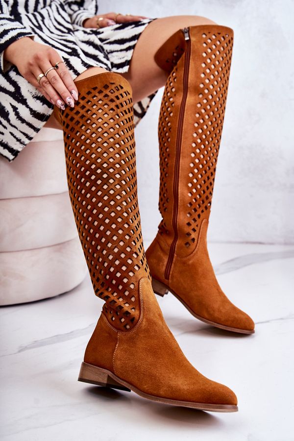 Kesi Openwork Suede Flat Boots Redhead Arinna