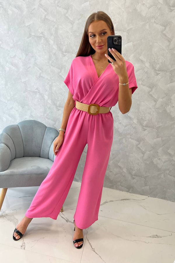 Kesi Overall with decorative belt at waist pink