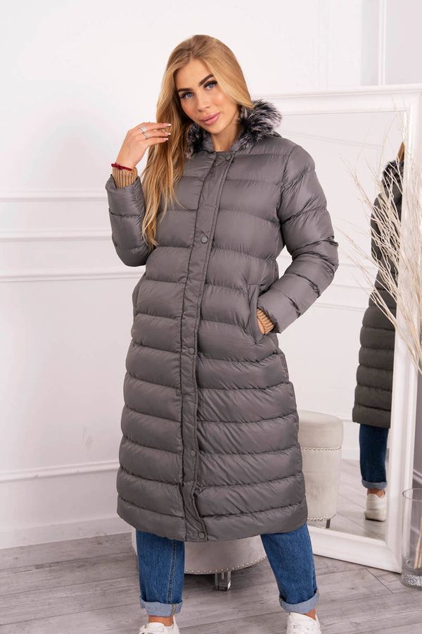 Kesi Quilted winter jacket with a hood of gray color