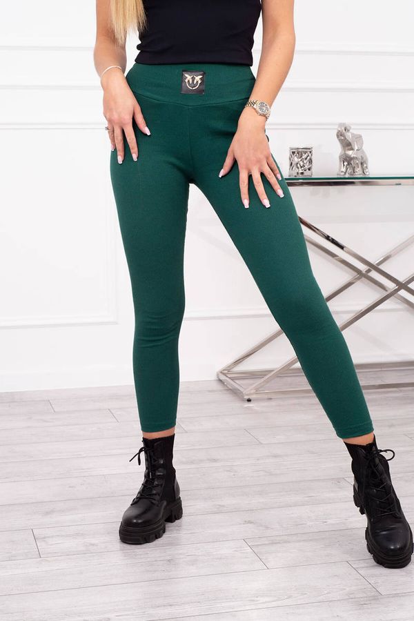 Kesi Ribbed leggings with a high waist of dark green color