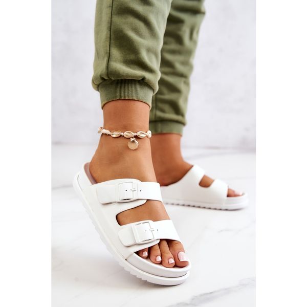 Kesi Rubber Slippers With Buckle White Corina