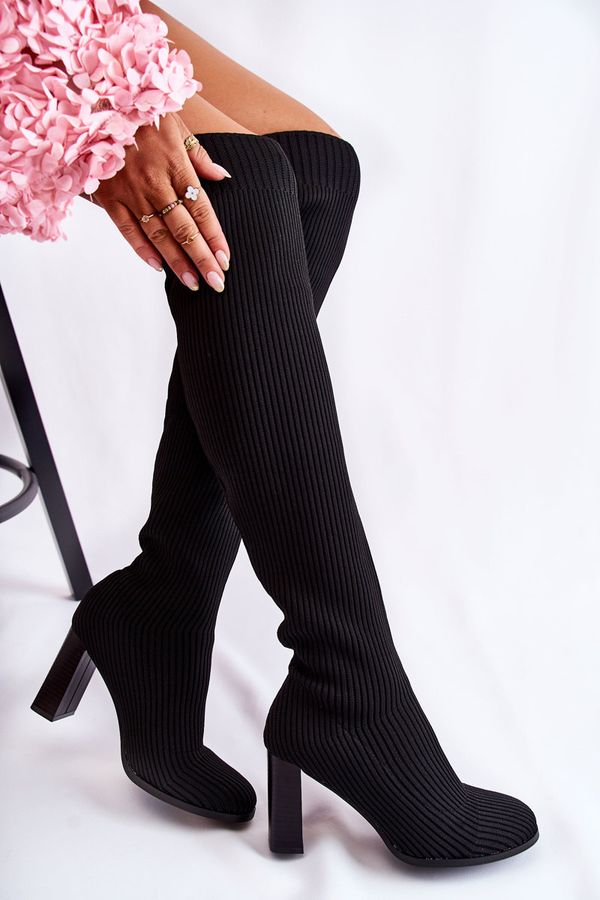 Kesi Striped classic heel boots black Laossi