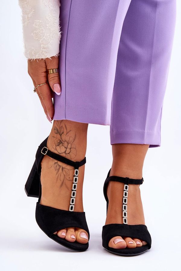 Kesi Suede High heel Sandals with Cubic Zirconia Black Aniya