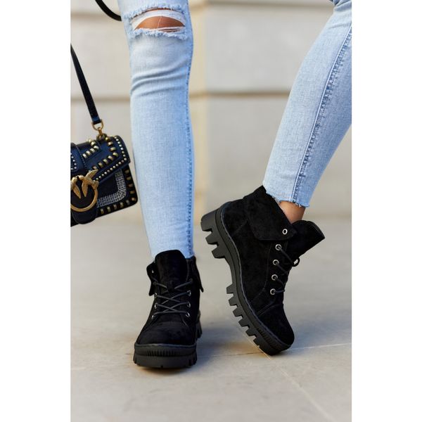 Kesi Suede Trapper Boots Tiered Black Dalles