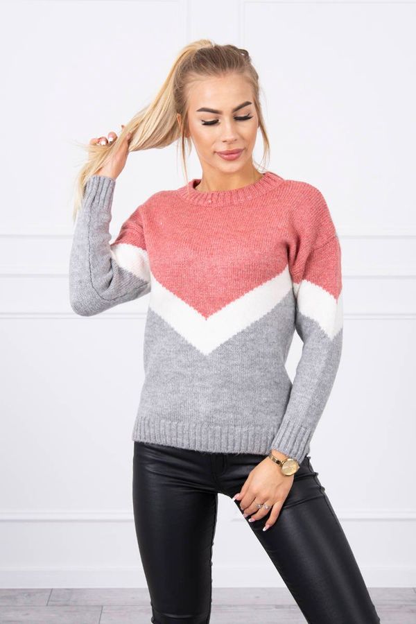 Kesi Sweater with geometric patterns dark pink+gray