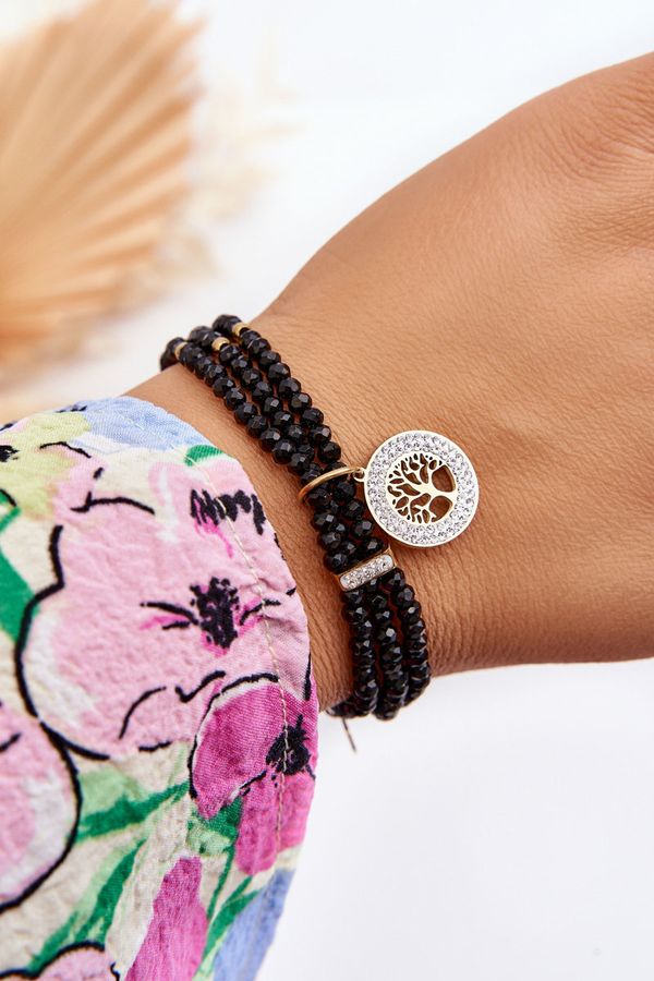 Kesi Triple bracelet with beads and tree motif black