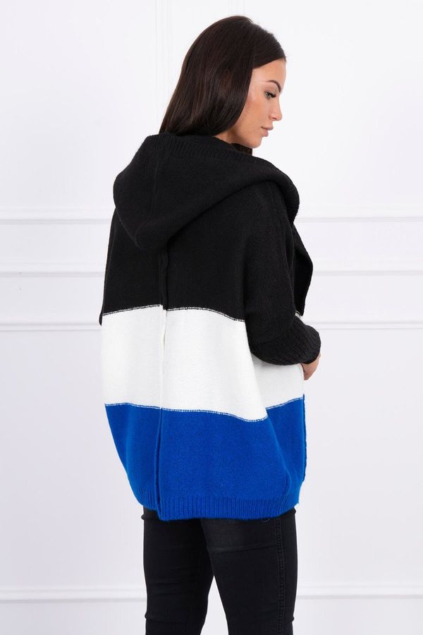 Kesi Trzykolorowy sweter z kapturem czarny+ecru+mauve-blue