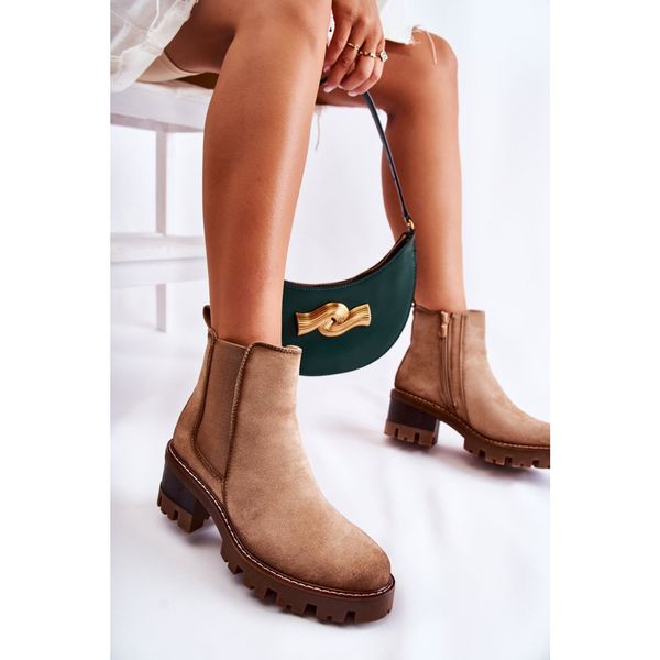 Kesi Warm women's boots with a zipper Beige Lenaris
