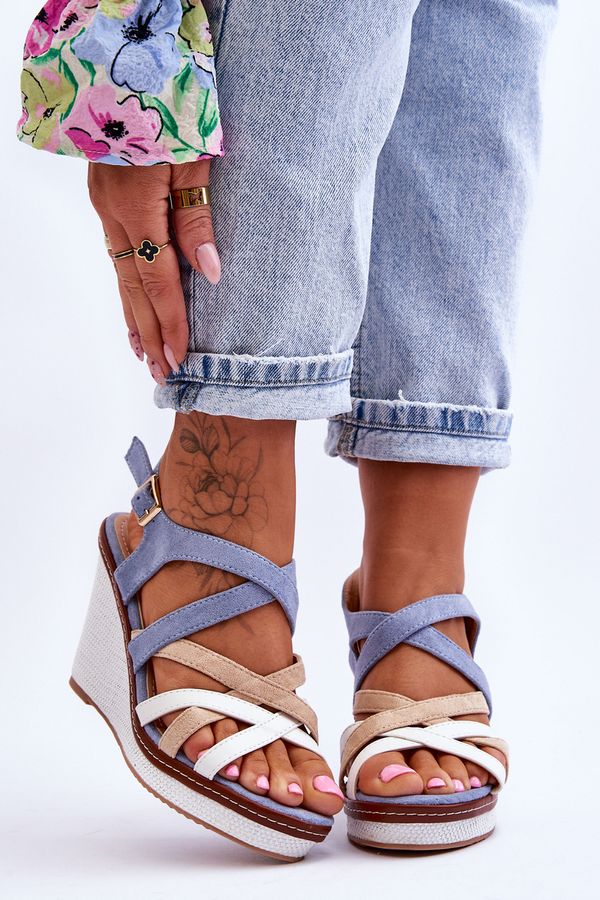 Kesi Wedge Sandals With Straps Blue Ellen