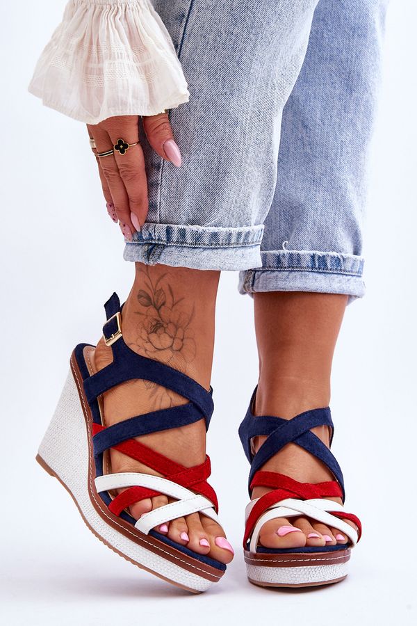 Kesi Wedge Sandals With straps navy blue Ellen