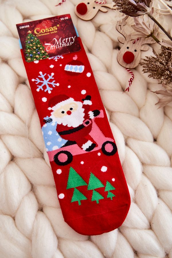 Kesi Women's Christmas socks Santa Claus with bag Cosas red