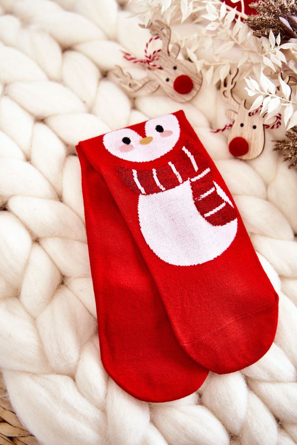 Kesi Women's Christmas socks with penguin pattern red