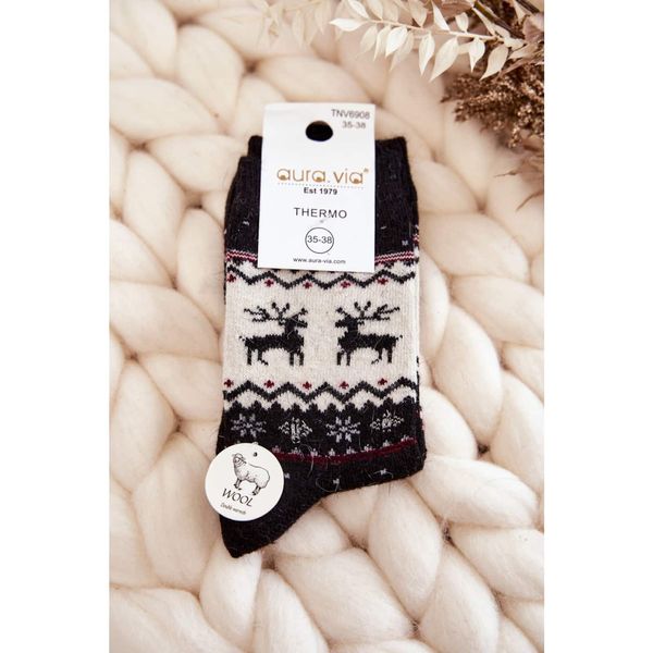 Kesi Women's Christmas Woolen Socks Reindeer Pattern Black