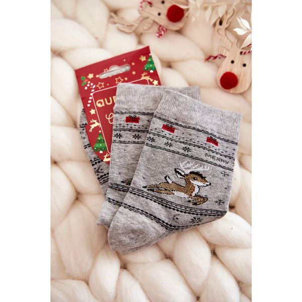 Kesi Women's Cotton Christmas Socks reindeer Grey