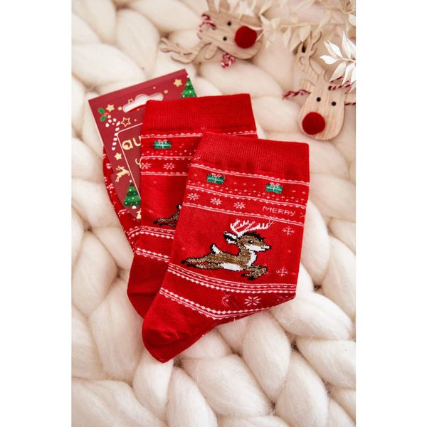 Kesi Women's Cotton Christmas Socks reindeer Red