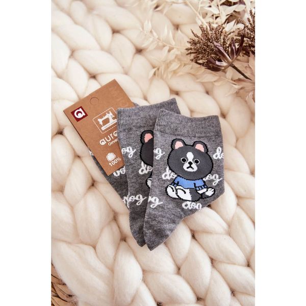 Kesi Women's Cotton Socks dog Dark grey
