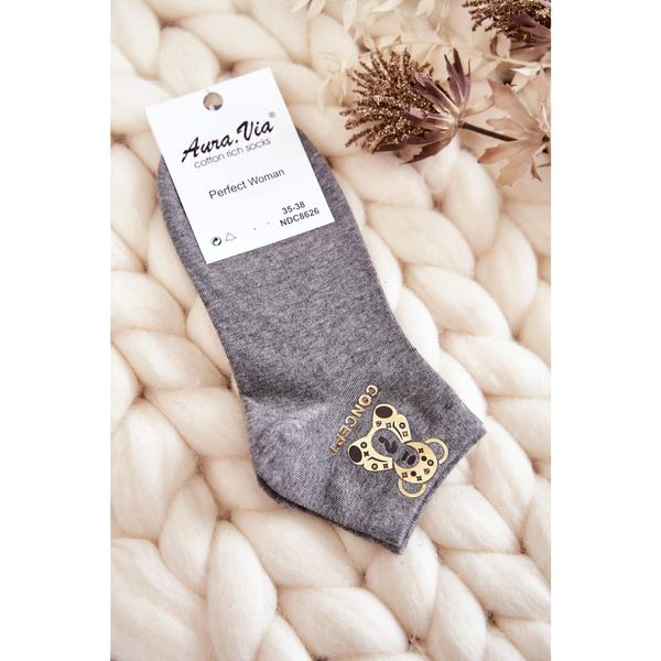 Kesi Women's cotton socks with a golden bear grey