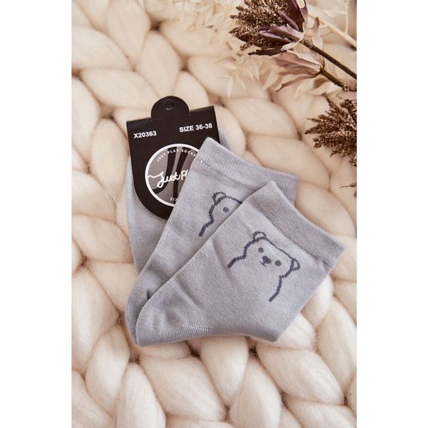 Kesi Women's Cotton Socks With A Teddy Bear Grey
