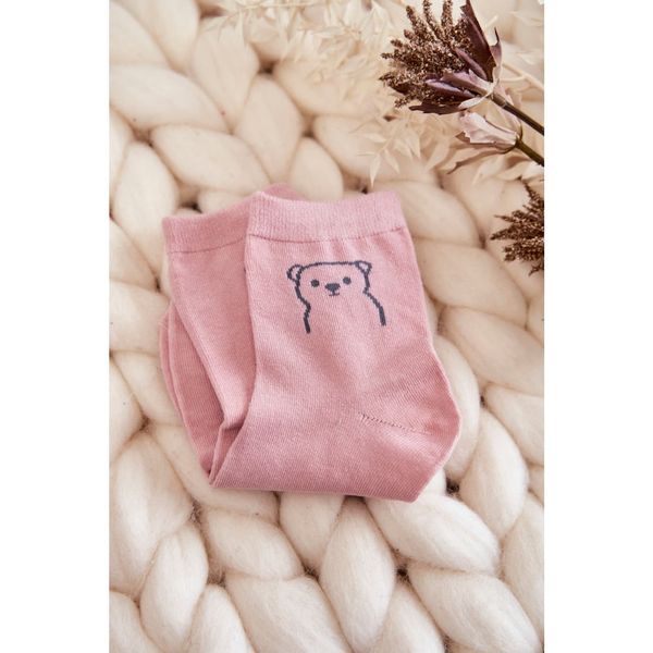 Kesi Women's Cotton Socks With A Teddy Bear Pink