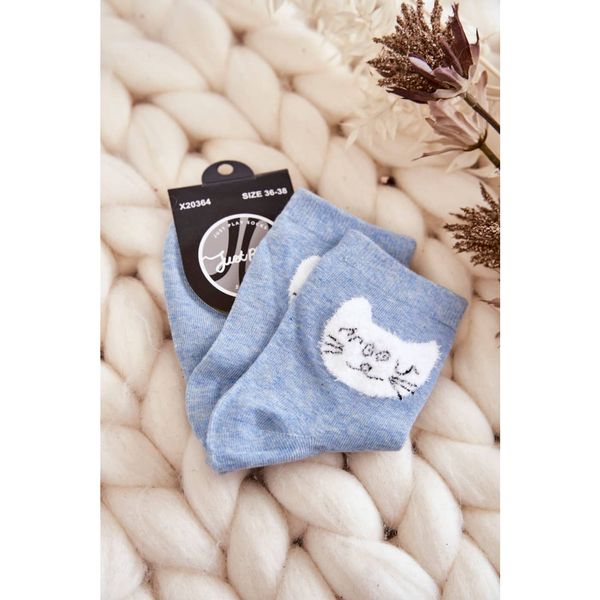 Kesi Women's Cotton Socks With Cat Blue