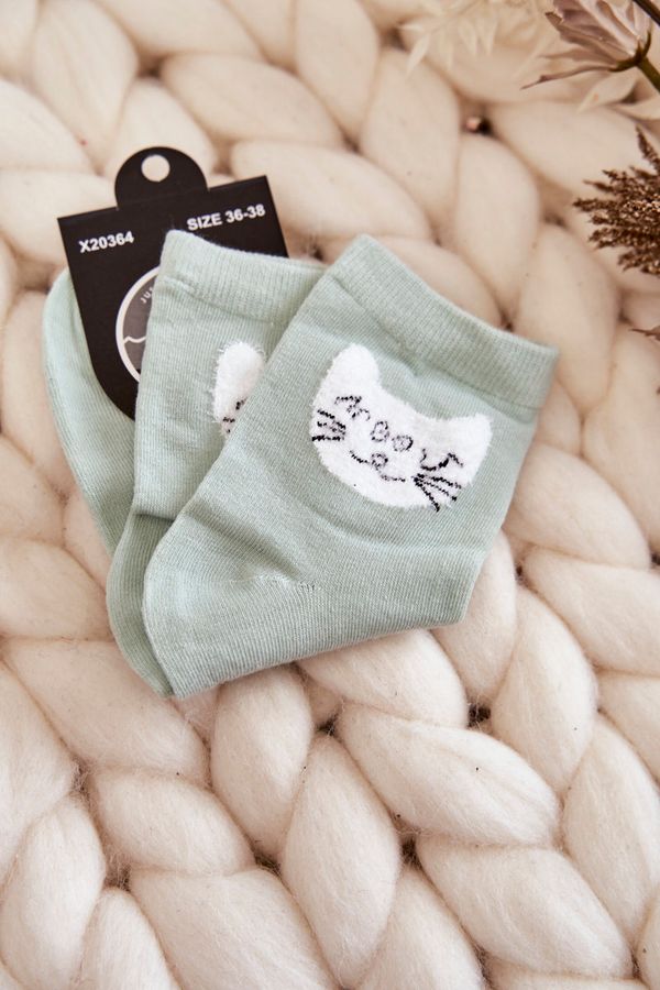Kesi Women's cotton socks with cat green