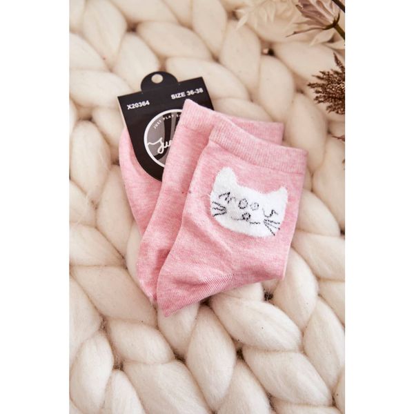 Kesi Women's Cotton Socks With Cat Pink