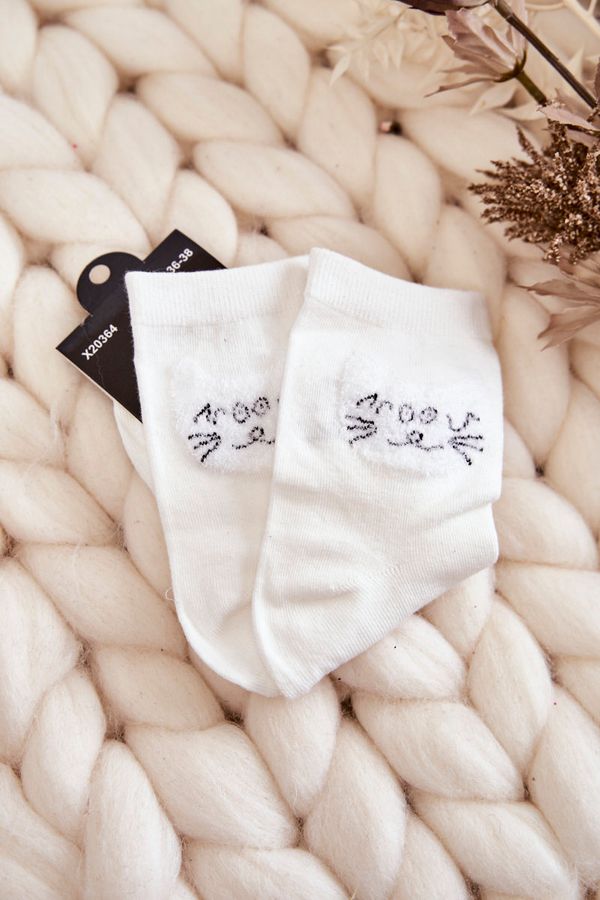Kesi Women's cotton socks with cat white