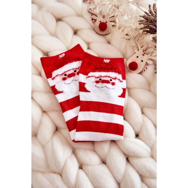 Kesi Women's Funny Christmas Socks In stripes with Santa Claus red and white