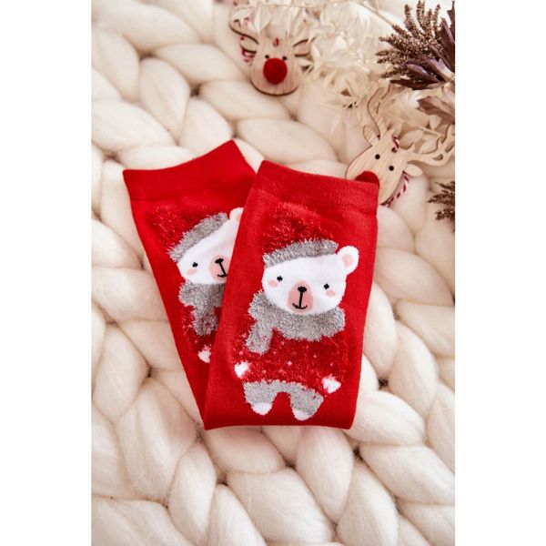 Kesi Women's Funny Christmas Socks Teddy Bear In A Cap Red