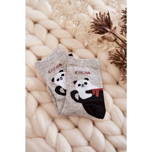 Kesi Women's Funny Socks Panda In A Cup Grey