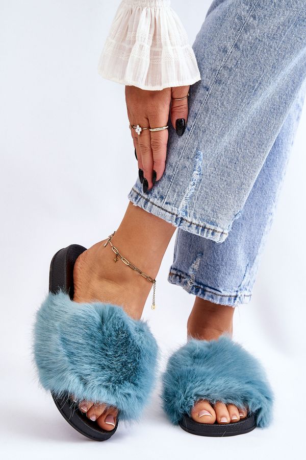 Kesi Women's fur slides Turquoise Kennet