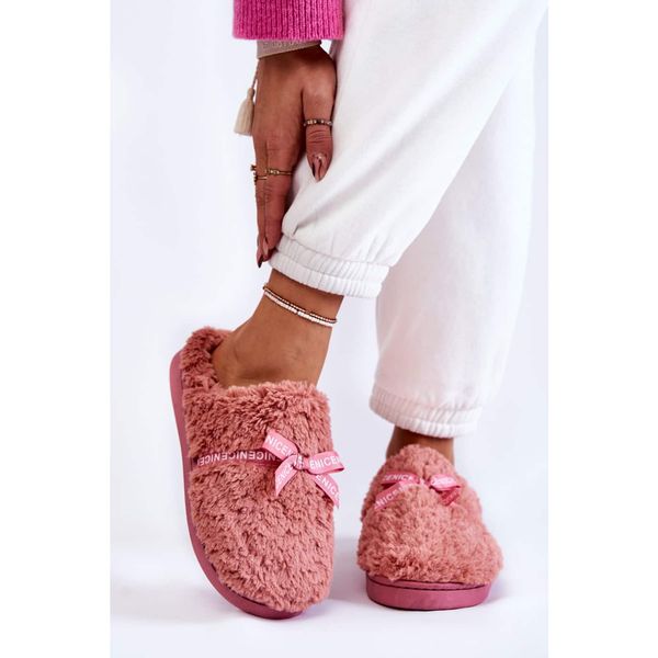 Kesi Women's Fur Slippers With Bow Pink Ryana