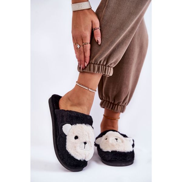 Kesi Women's Fur Slippers With Teddy Black Solly