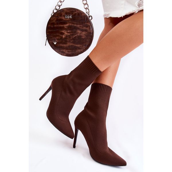 Kesi Women's High Boots With A Sock On A Heel Brown Luisell
