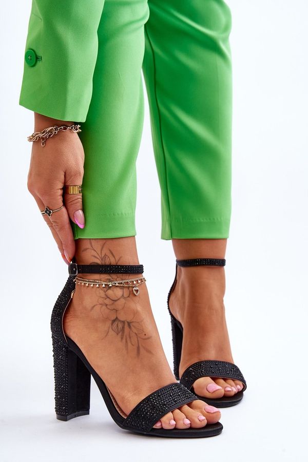 Kesi Women's High Heel Sandals with Zirconia Black Idealistic