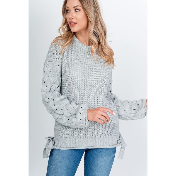 Kesi Women's knitted sweater with bows - gray,