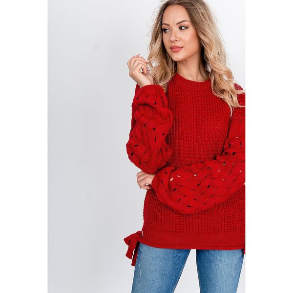Kesi Women's knitted sweater with bows - red,