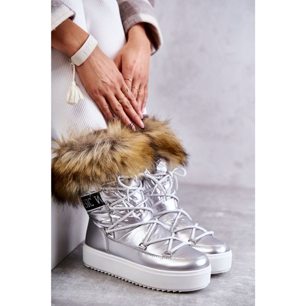 Kesi Women's Lace-up Snow Boots Silver Santero